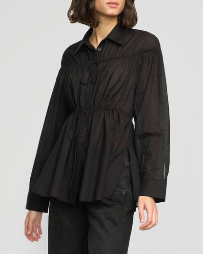 Kia Tie-Front Cotton-Silk Tunic Blouse