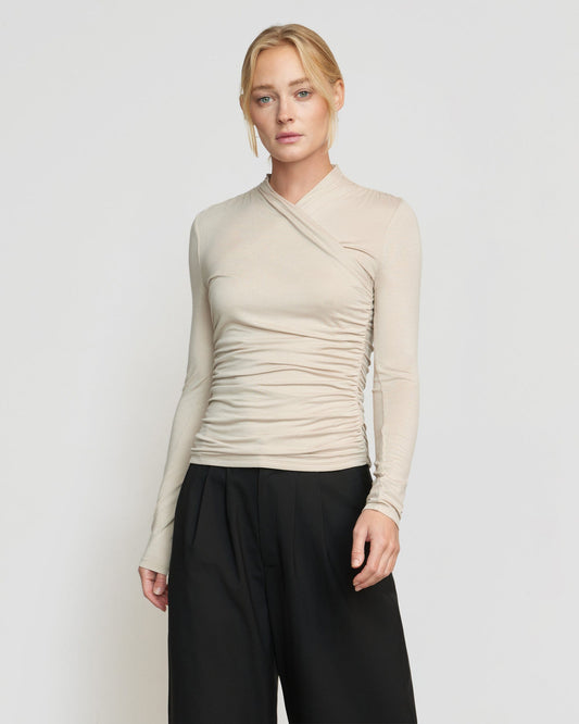 Lilou Wrap-Neck Long-Sleeve Tee