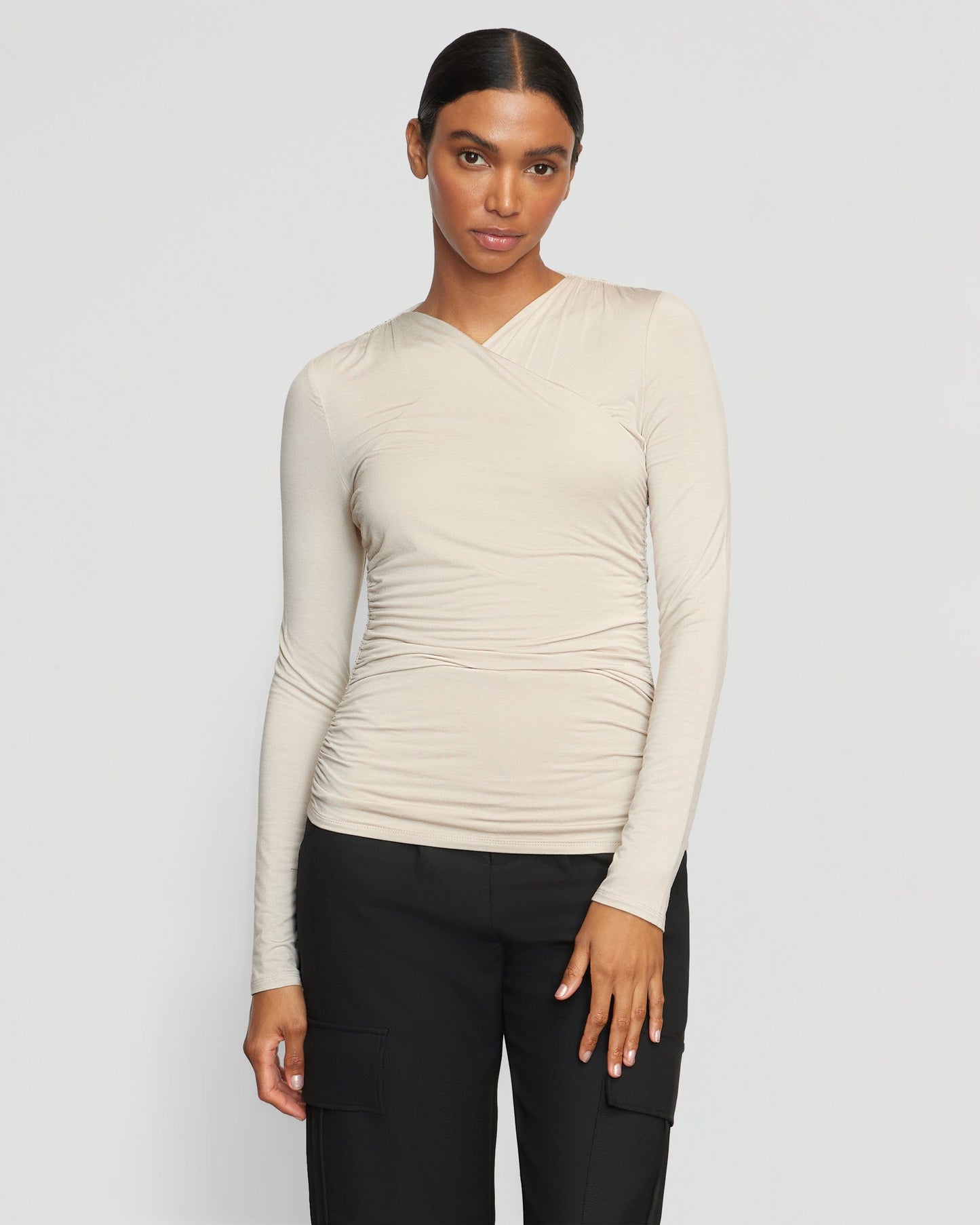 Lilou Wrap-Neck Long-Sleeve Tee