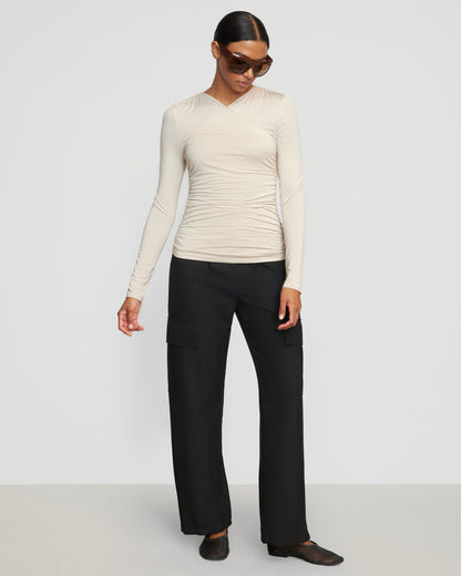 Lilou Wrap-Neck Long-Sleeve Tee