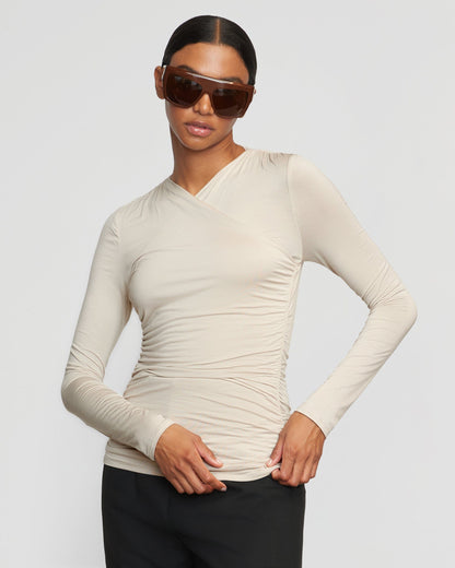 Lilou Wrap-Neck Long-Sleeve Tee