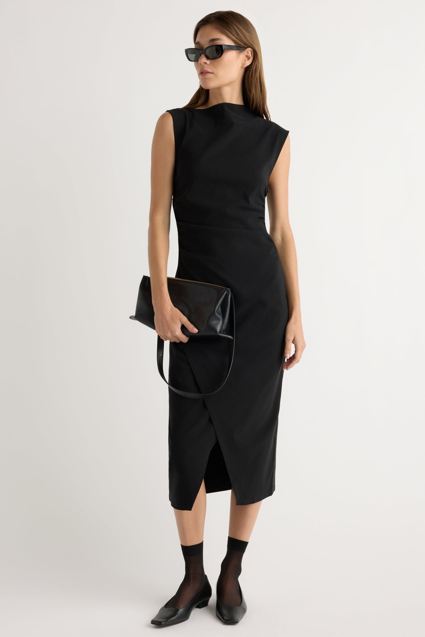 Manon Asymmetric-Neck Ruched Dress