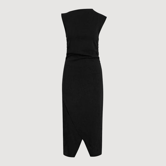 Manon Asymmetric-Neck Ruched Dress (Petite)