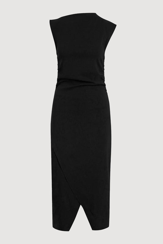 Manon Asymmetric-Neck Ruched Dress (Petite)
