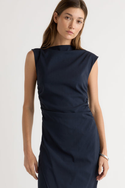 Manon Asymmetric-Neck Ruched Dress