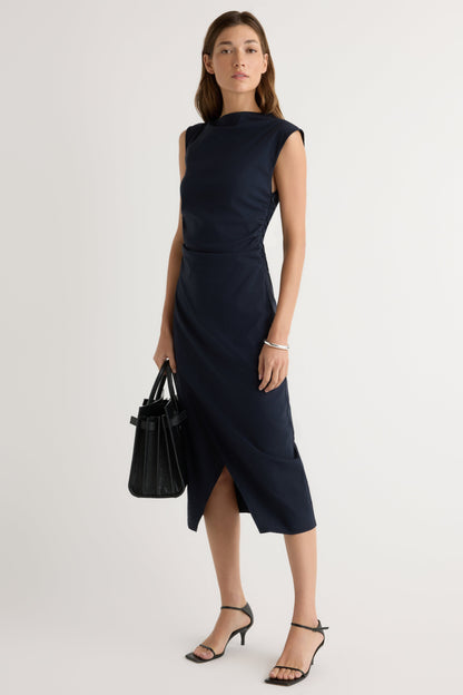 Manon Asymmetric-Neck Ruched Dress