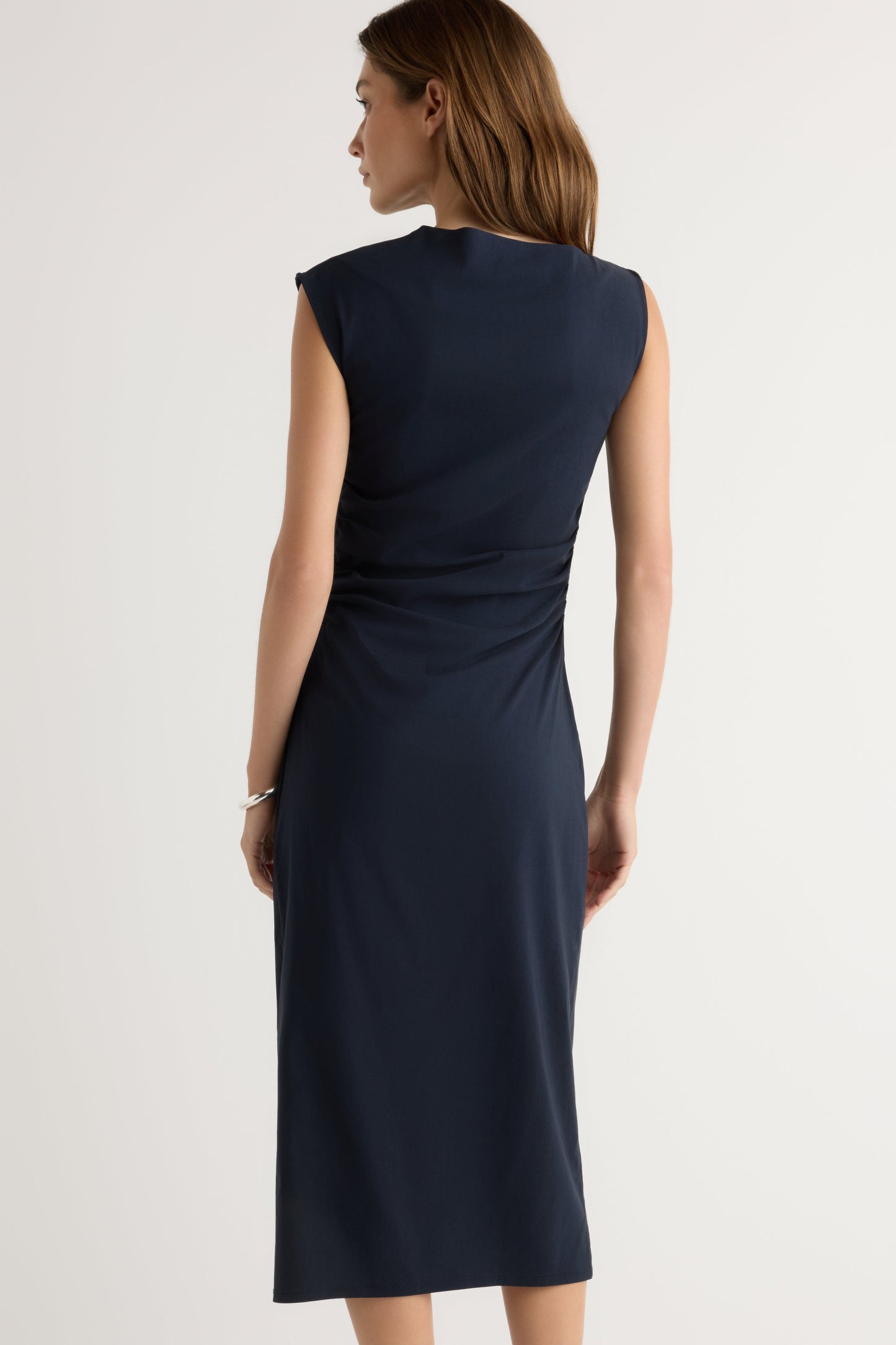 Manon Asymmetric-Neck Ruched Dress
