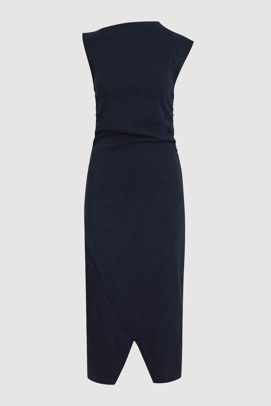 Manon Asymmetric-Neck Ruched Dress (Petite)