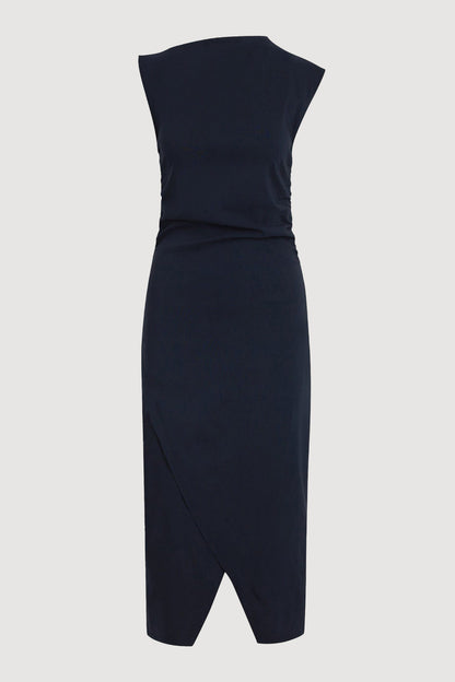 Manon Asymmetric-Neck Ruched Dress
