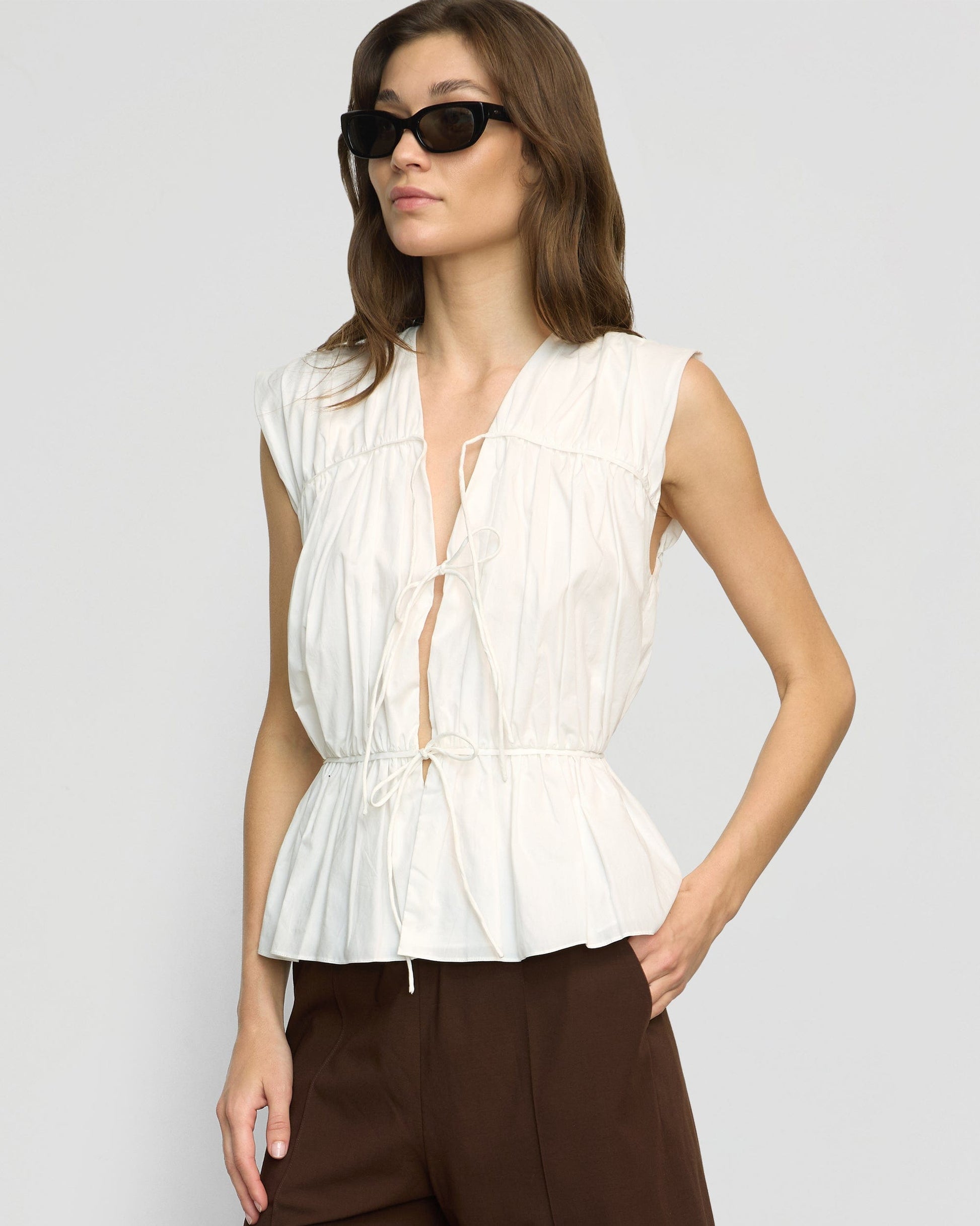 Renée | Neha Tie-Front Organic Cotton Blouse in Size Small