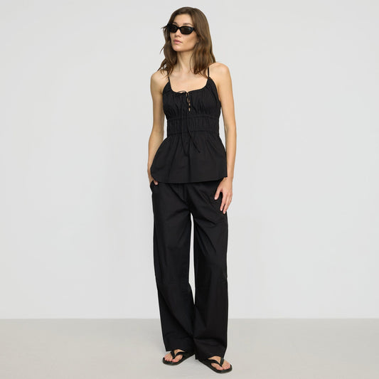 Paula Smocked-Waist Organic Cotton Pant