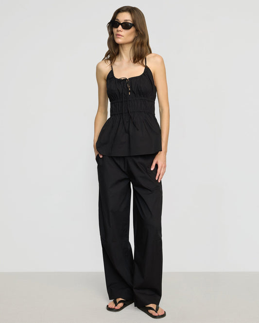 Paula Smocked-Waist Organic Cotton Pant