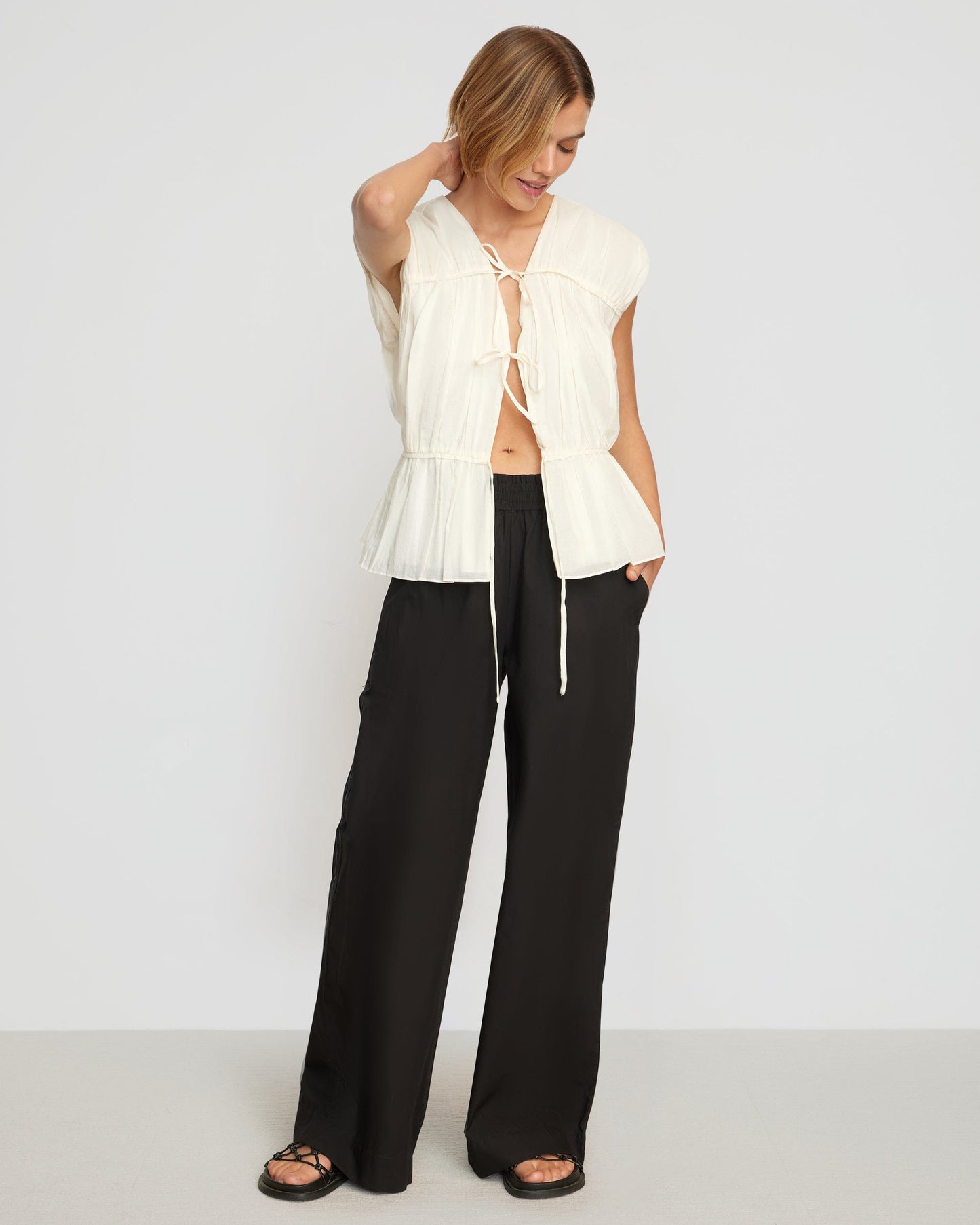 Paula Smocked-Waist Organic Cotton Pant
