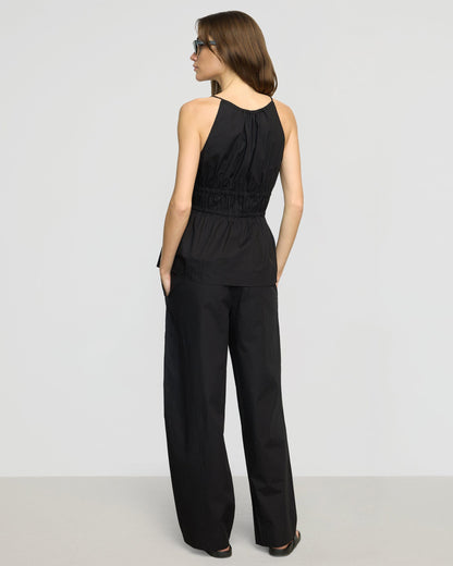 Paula Smocked-Waist Organic Cotton Pant