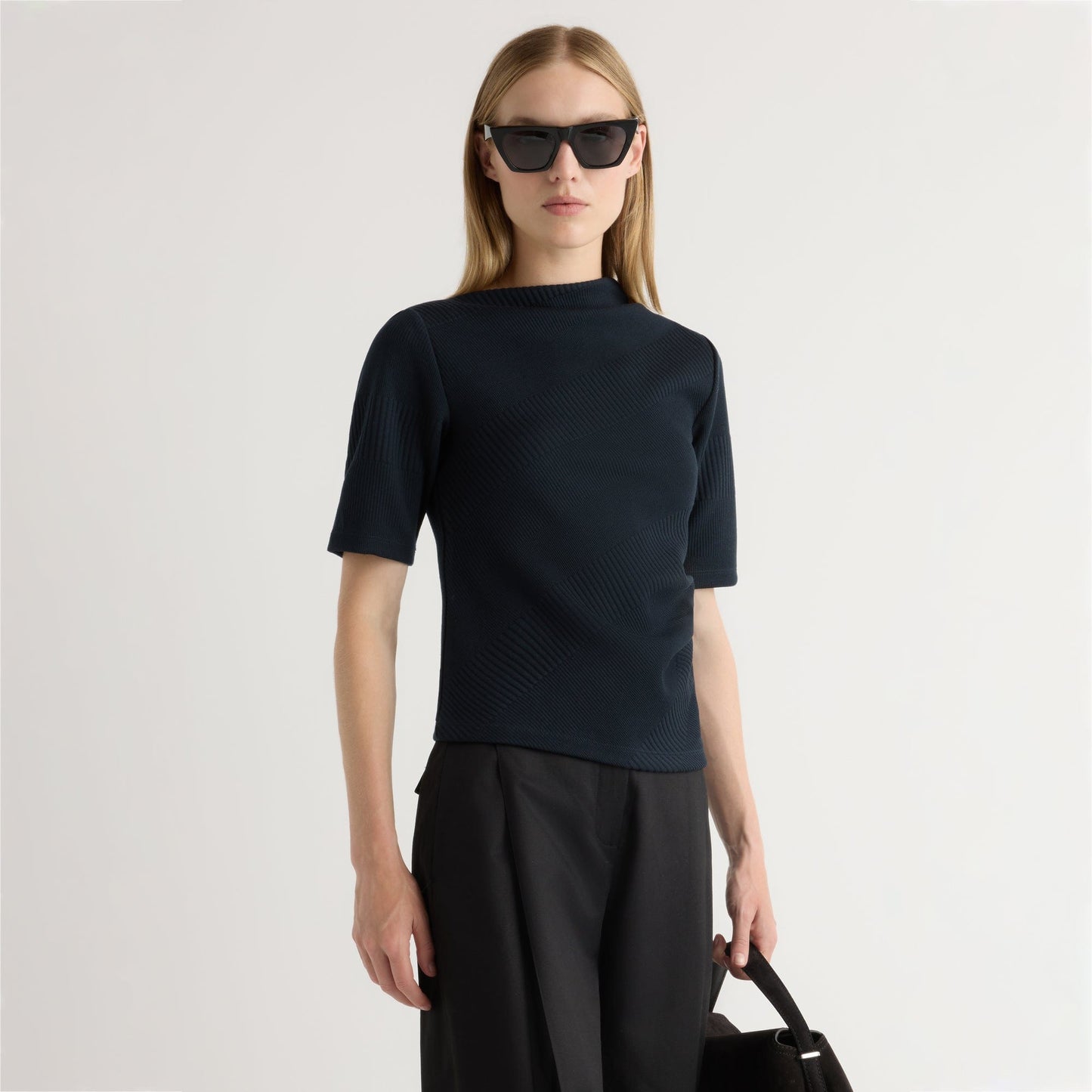 Pauline Ribbed Asymmetric-Neck Top