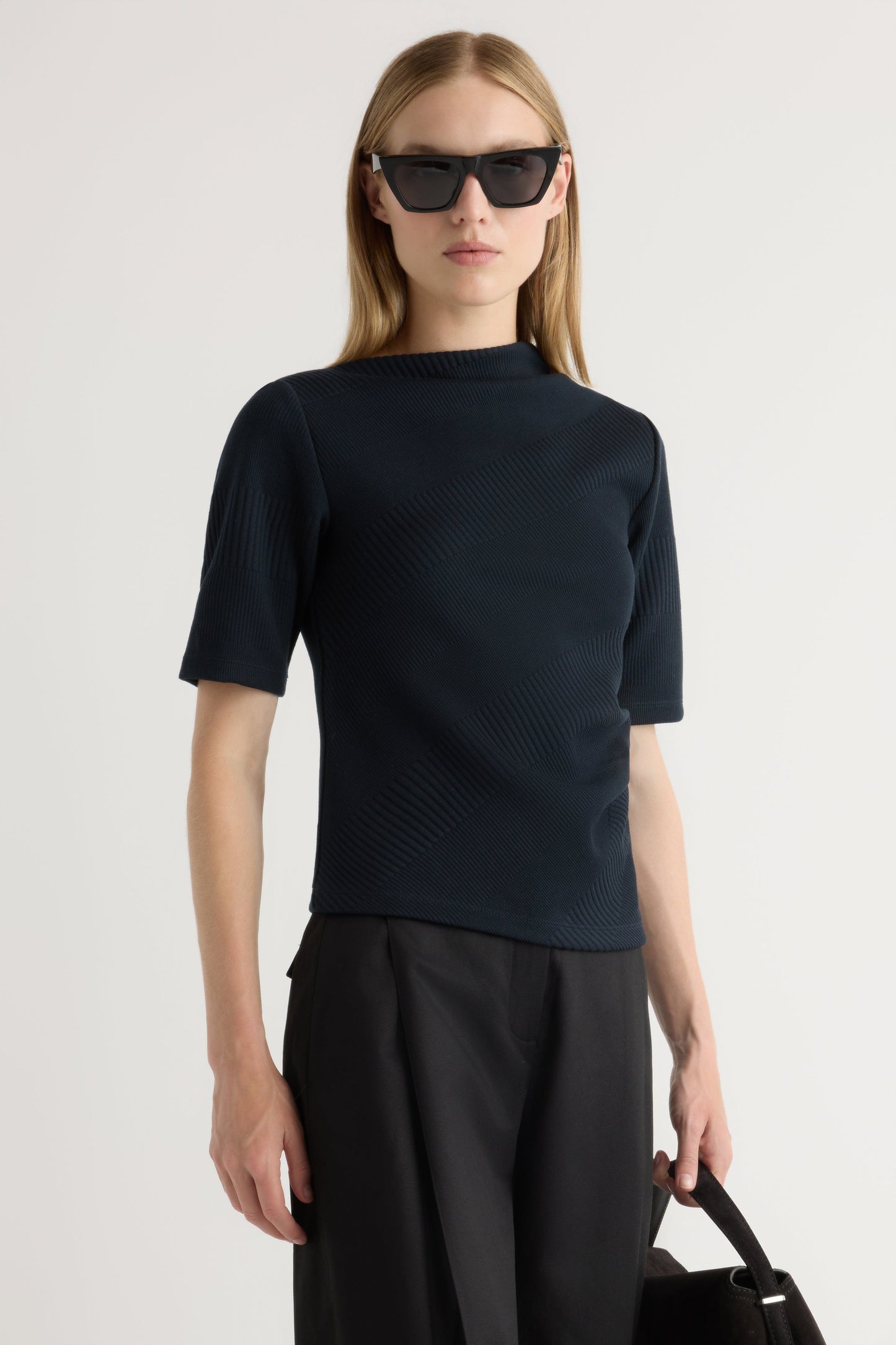 Pauline Ribbed Asymmetric-Neck Top