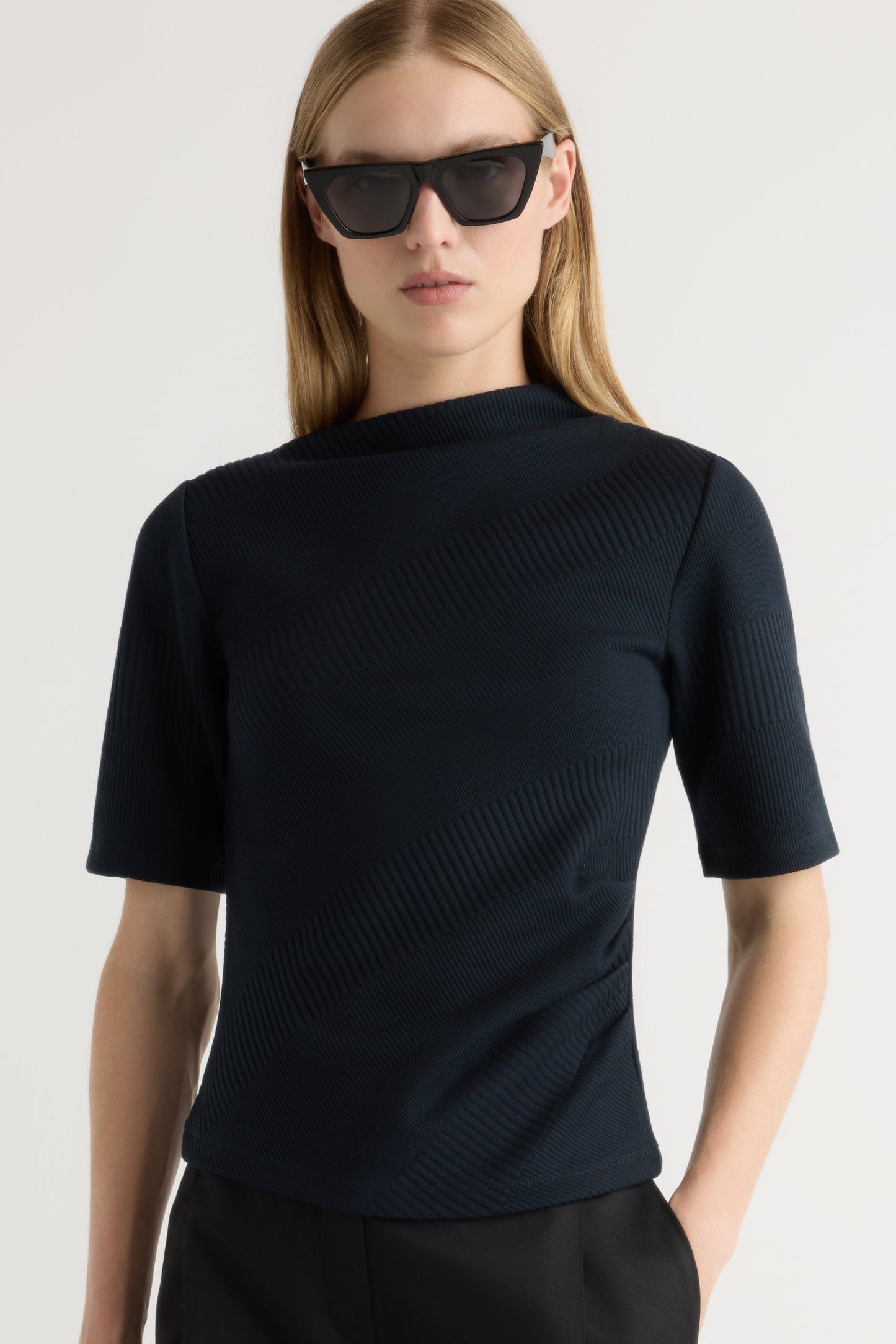 Pauline Ribbed Asymmetric-Neck Top