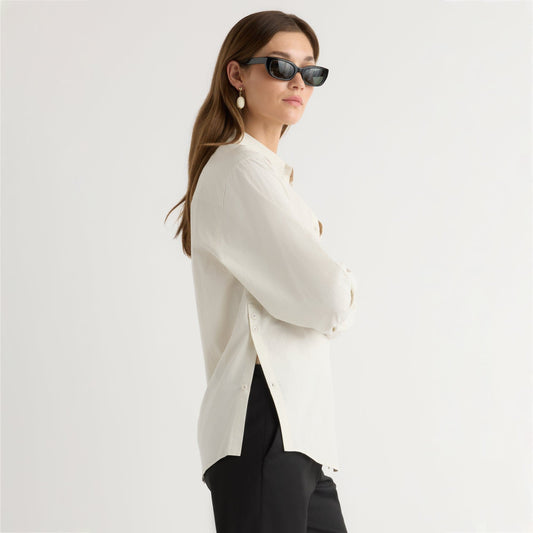 Phoebe Side-Button Tulip-Hem Shirt