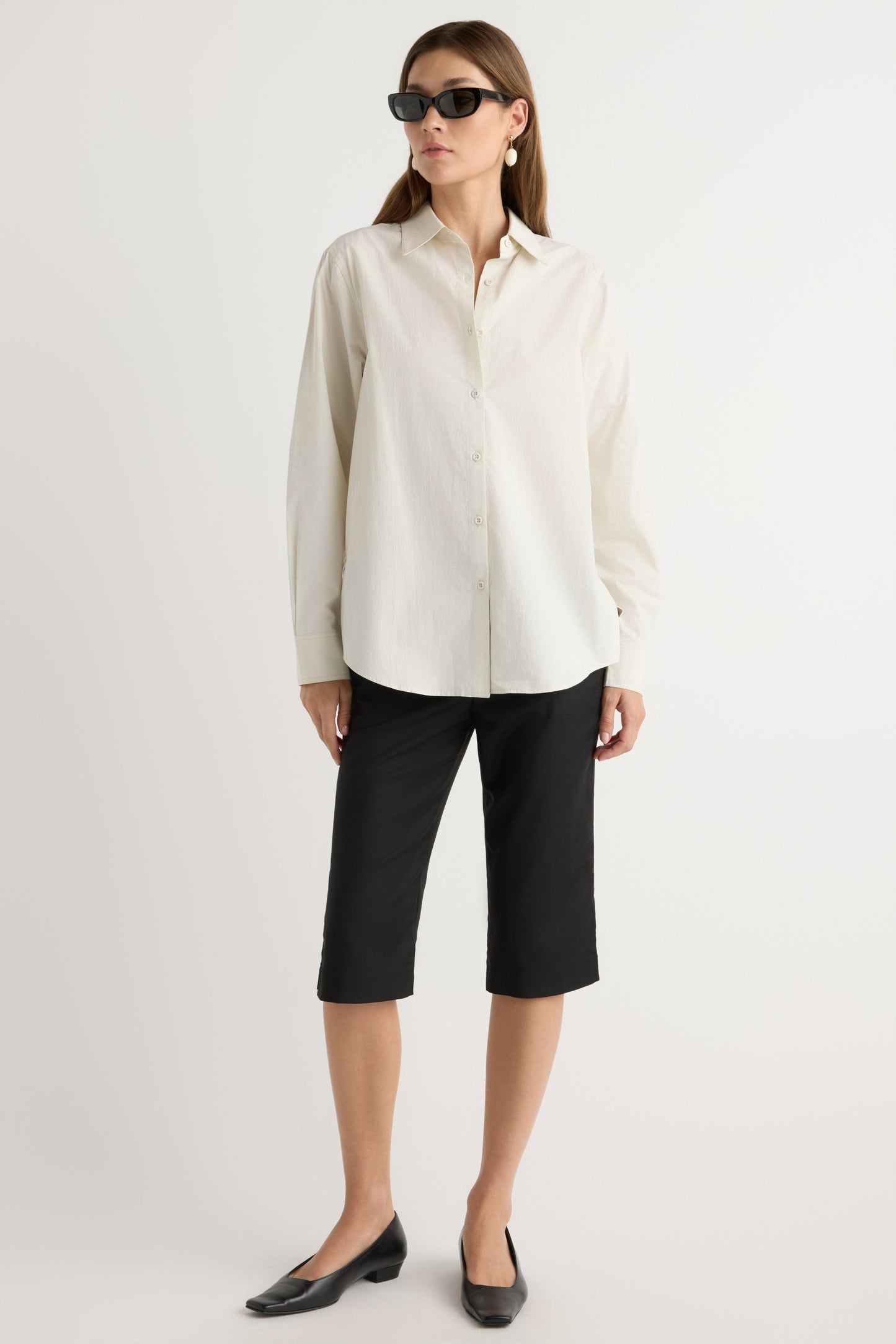 Phoebe Side-Button Tulip-Hem Shirt