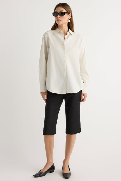 Phoebe Side-Button Tulip-Hem Shirt