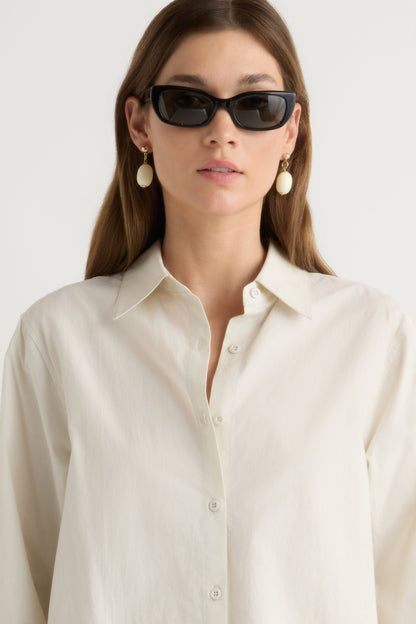 Phoebe Side-Button Tulip-Hem Shirt