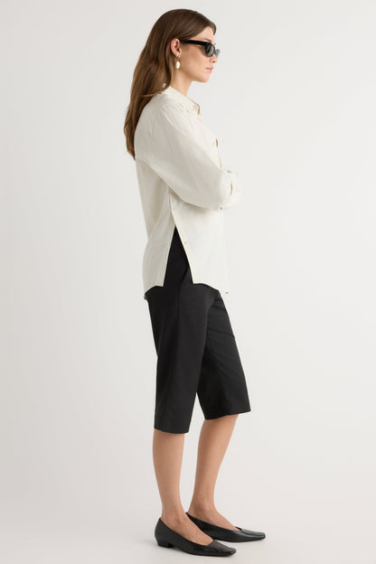 Phoebe Side-Button Tulip-Hem Shirt