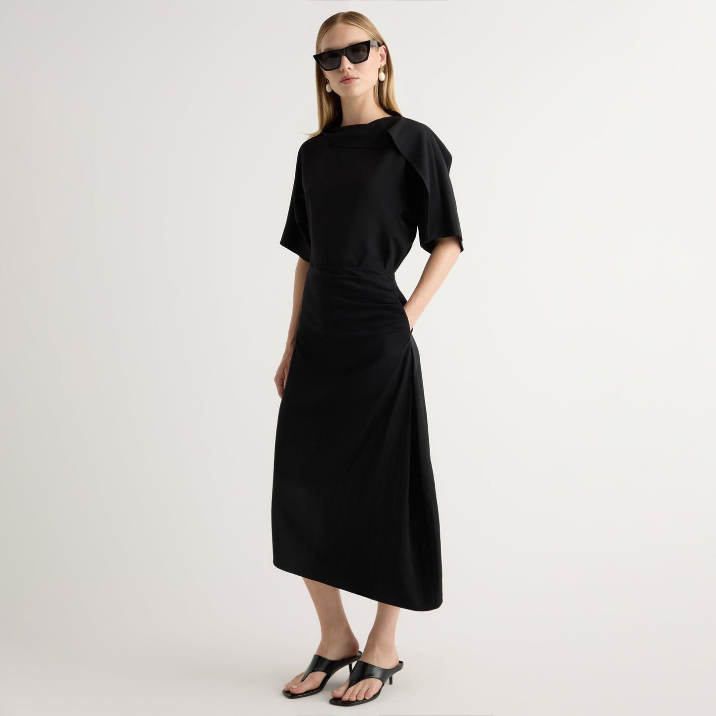 Rita Asymmetric-Hem Shirred Skirt