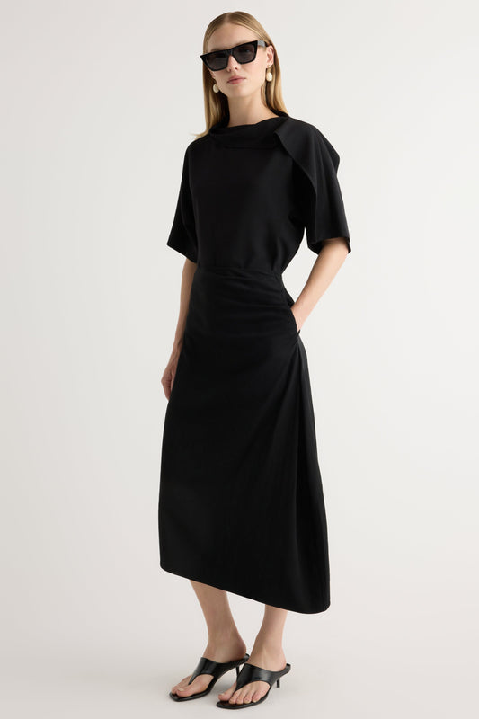 Rita Asymmetric-Hem Shirred Skirt