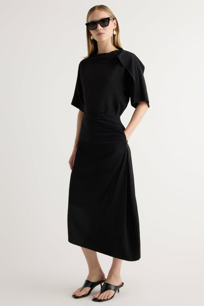 Rita Asymmetric-Hem Shirred Skirt