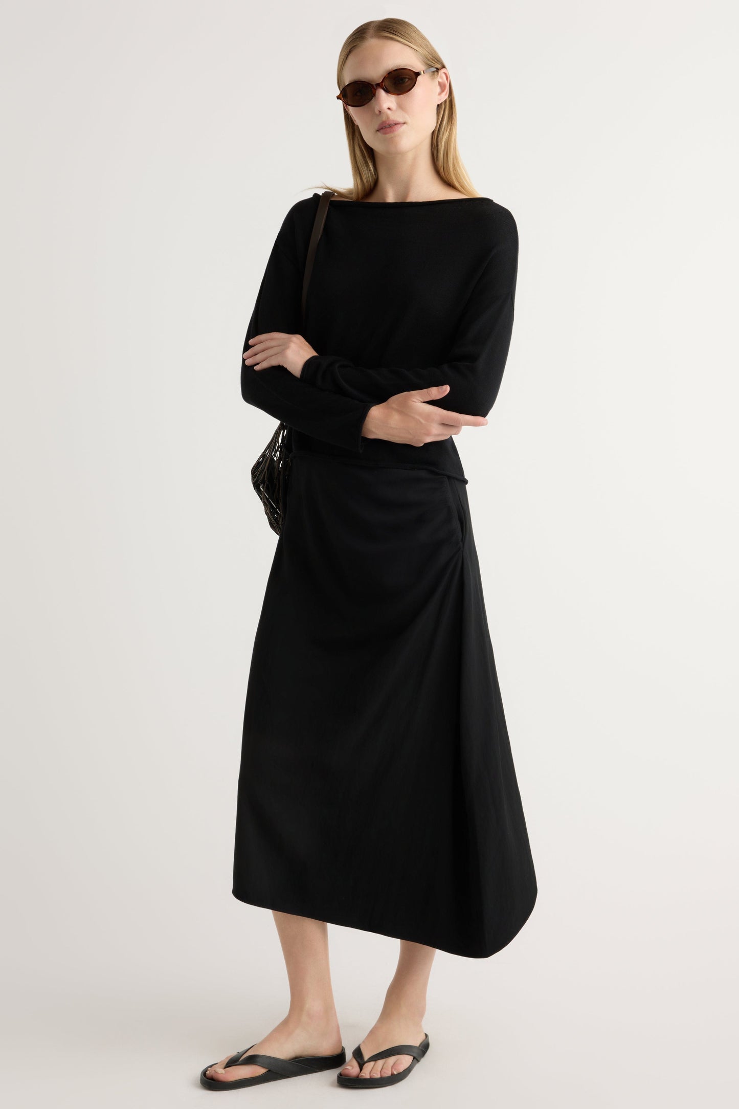 Rita Asymmetric-Hem Shirred Skirt