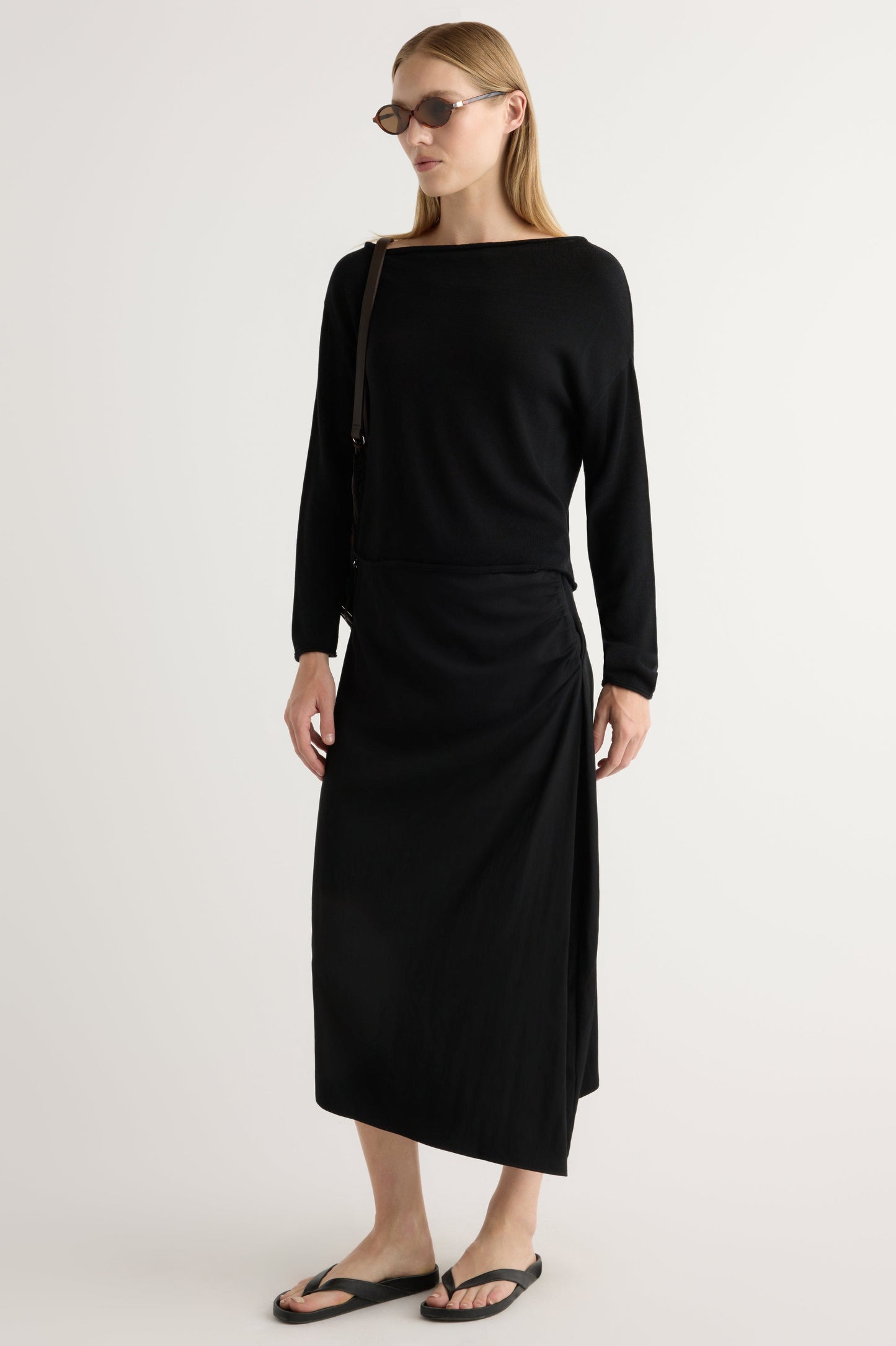 Rita Asymmetric-Hem Shirred Skirt