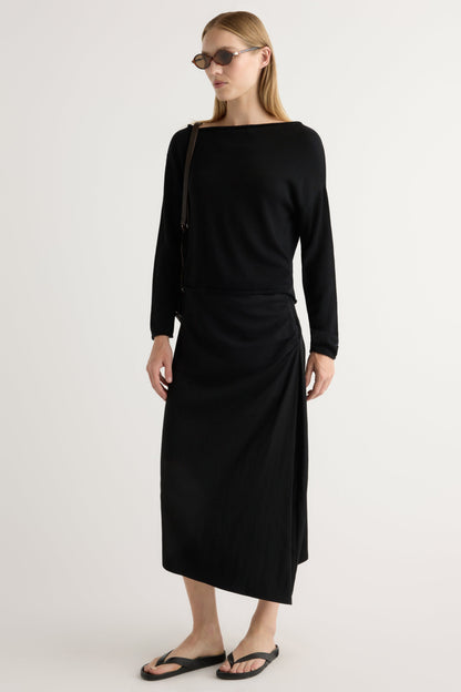 Rita Asymmetric-Hem Shirred Skirt