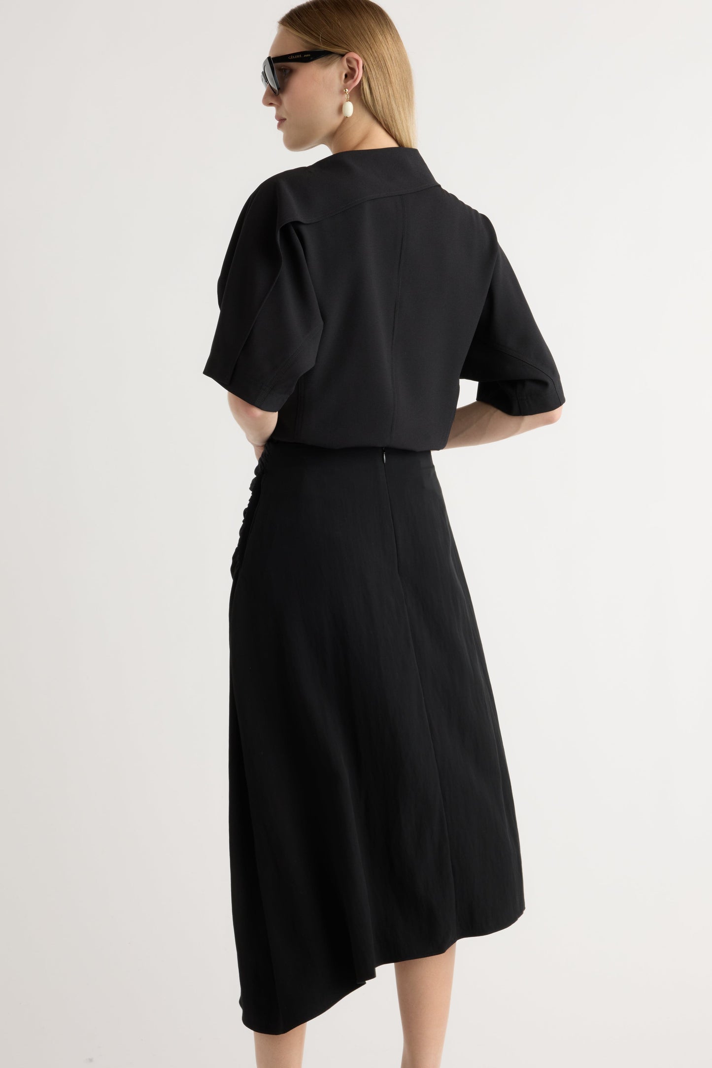 Rita Asymmetric-Hem Shirred Skirt