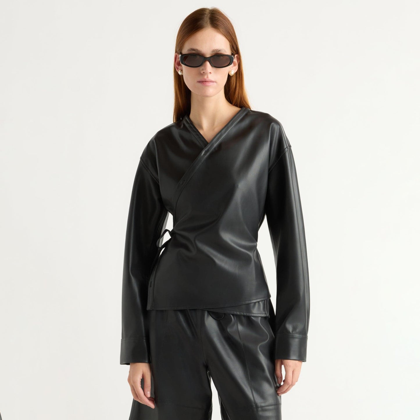 Sarit Vegan Leather Wrap Top