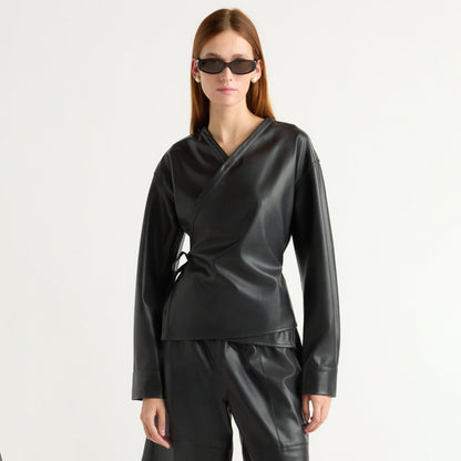 Sarit Vegan Leather Wrap Top