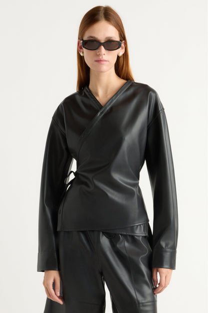 Sarit Vegan Leather Wrap Top