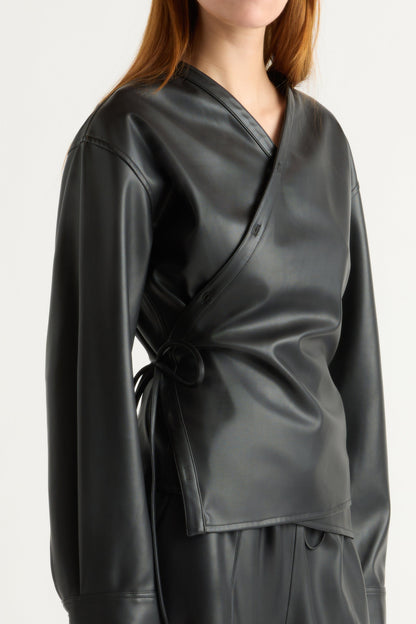 Sarit Vegan Leather Wrap Top