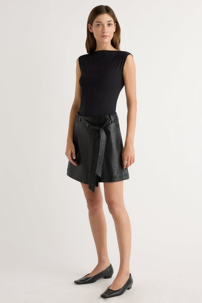 Tanner Vegan Leather Wrap Skirt