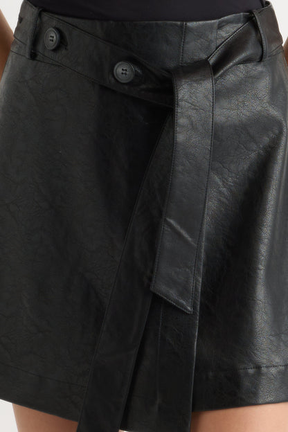 Tanner Vegan Leather Wrap Skirt