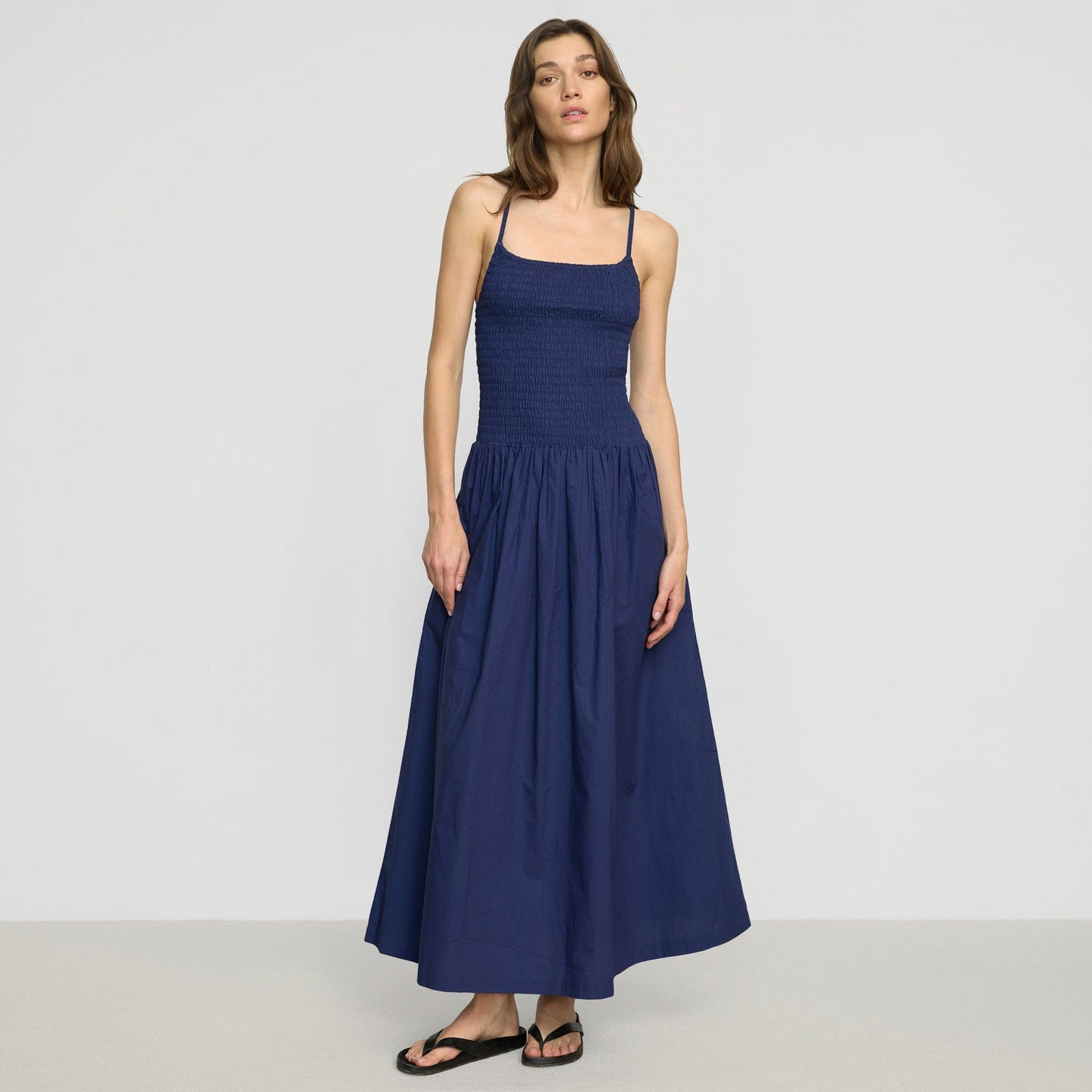 Venus Smocked Organic Cotton Midi Dress