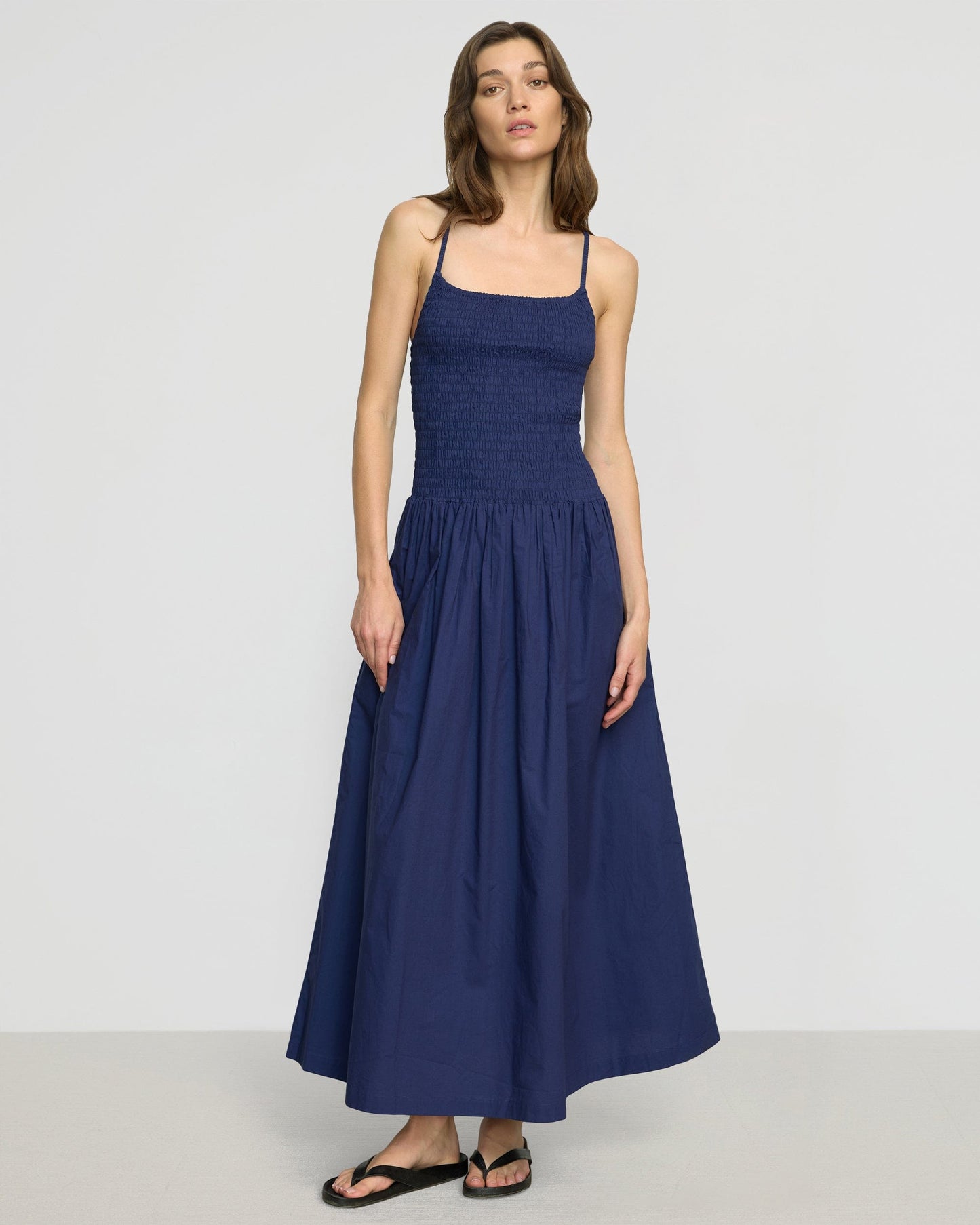 Venus Smocked Organic Cotton Midi Dress