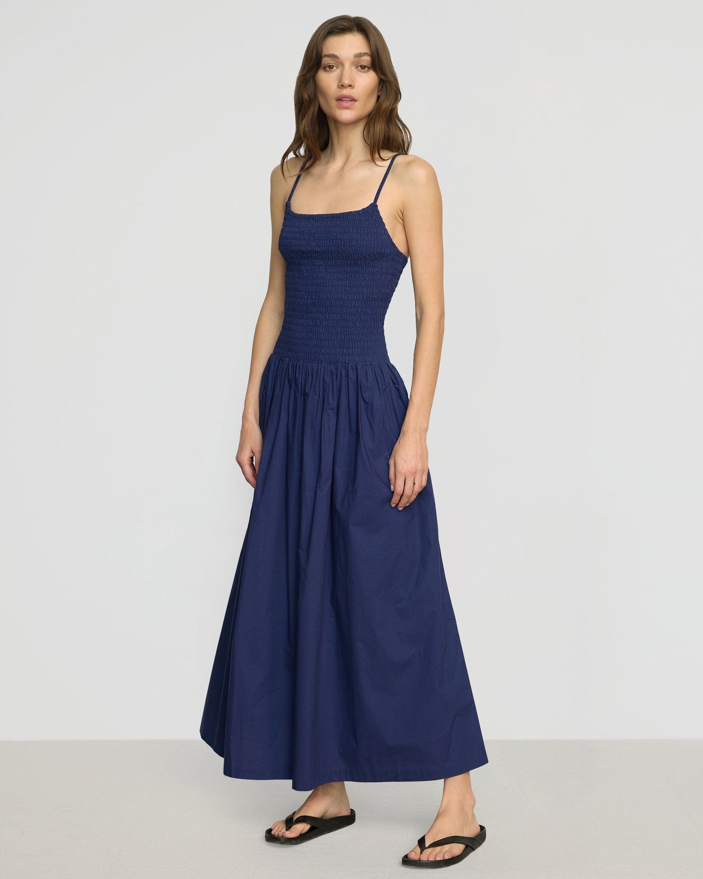 Venus Smocked Organic Cotton Midi Dress