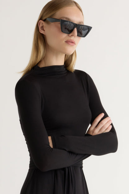Vero Tie-Front Long-Sleeve Dress