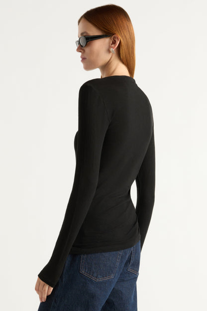 Vittoria Asymmetric-Neck Semi-Sheer Ruched Tee