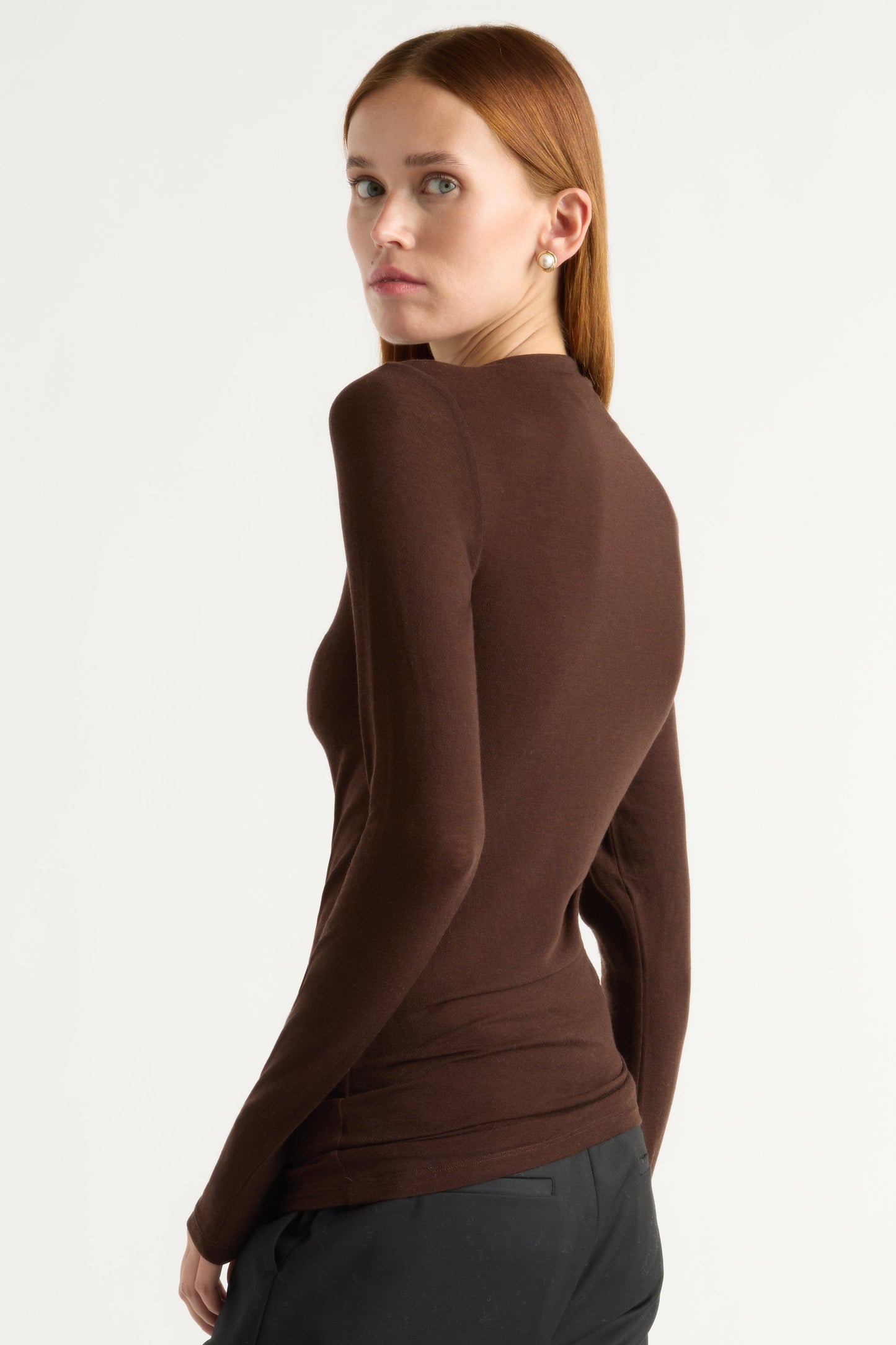 Vittoria Asymmetric-Neck Semi-Sheer Ruched Tee